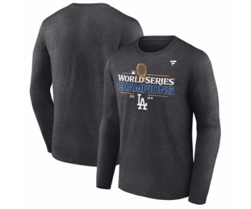 Men Los Angeles Dodgers Heather Charcoal Big 26 Tall 2024 World Series Champions Locker Room Long Sleeve T Shirt