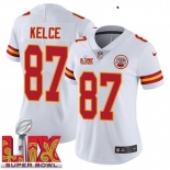 Women Kansas City Chiefs Travis Kelce #87 White 2024-2025 Super Bowl LIX F U S E Stitched Jersey