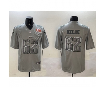 Men Philadelphia Eagles 62 Jason Kelce Grey 2025 Super Bowl LIX Patch Atmosphere Fashion Vapor Untouchable Limited Stitched Football Jersey