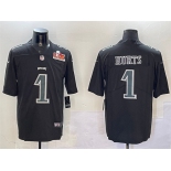 Men's Philadelphia Eagles #1 Jalen Hurts Black 2025 Super Bowl LIX Patch Fashion Vapor Untouchable Limited Stitched Football Jersey