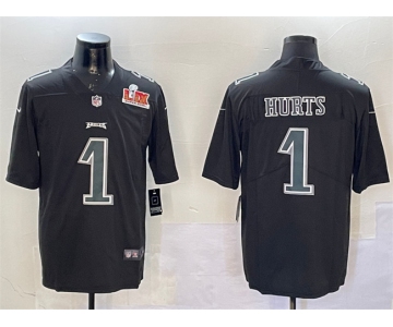 Men's Philadelphia Eagles #1 Jalen Hurts Black 2025 Super Bowl LIX Patch Fashion Vapor Untouchable Limited Stitched Football Jersey
