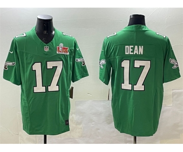 Men's Philadelphia Eagles #17 Nakobe Dean Green 2025 Super Bowl LIX Patch F.U.S.E. Throwback Vapor Untouchable Limited Stitched Football Jersey