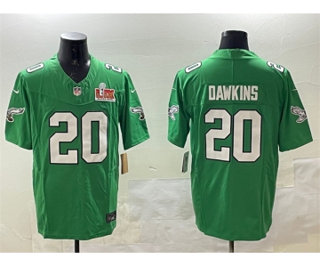 Men's Philadelphia Eagles #20 Brian Dawkins Green 2025 Super Bowl LIX Patch F.U.S.E. Throwback Vapor Untouchable Limited Stitched Football Jersey