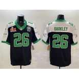 Men's Philadelphia Eagles #26 Saquon Barkley Black 2025 Super Bowl LIX Patch And Jerome Brown Patch F.U.S.E. Alternate Stitched Football Jersey