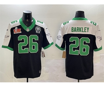 Men's Philadelphia Eagles #26 Saquon Barkley Black 2025 Super Bowl LIX Patch And Jerome Brown Patch F.U.S.E. Alternate Stitched Football Jersey