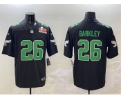 Men's Philadelphia Eagles #26 Saquon Barkley Black 2025 Super Bowl LIX Patch Throwback Vapor Untouchable Limited Football Stitched Jersey