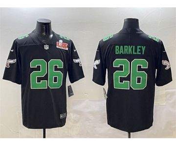 Men's Philadelphia Eagles #26 Saquon Barkley Black 2025 Super Bowl LIX Patch Throwback Vapor Untouchable Limited Football Stitched Jersey