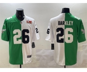 Men's Philadelphia Eagles #26 Saquon Barkley Green White Split 2025 Super Bowl LIX Patch Vapor Untouchable Limited Football Stitched Jersey