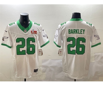 Men's Philadelphia Eagles #26 Saquon Barkley White 2025 Super Bowl LIX Patch F.U.S.E. Vapor Untouchable Limited Stitched Football Jersey