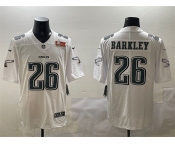 Men's Philadelphia Eagles #26 Saquon Barkley White 2025 Super Bowl LIX Patch Fashion Vapor Untouchable Limited Stitched Football Jersey