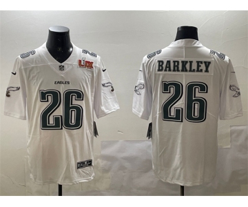 Men's Philadelphia Eagles #26 Saquon Barkley White 2025 Super Bowl LIX Patch Fashion Vapor Untouchable Limited Stitched Football Jersey