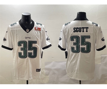 Men's Philadelphia Eagles #35 Boston Scott White 2025 Super Bowl LIX Patch Vapor Untouchable Limited Stitched Football Jersey