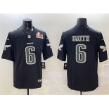 Men's Philadelphia Eagles #6 DeVonta Smith Black 2025 Super Bowl LIX Patch Fashion New Vapor Untouchable Limited Stitched Football Jersey