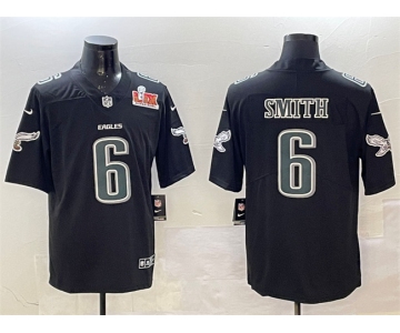 Men's Philadelphia Eagles #6 DeVonta Smith Black 2025 Super Bowl LIX Patch Fashion New Vapor Untouchable Limited Stitched Football Jersey