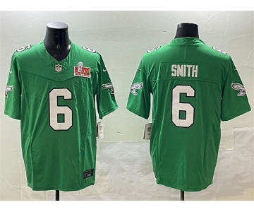 Men's Philadelphia Eagles #6 DeVonta Smith Green 2025 Super Bowl LIX Patch F.U.S.E. Throwback Vapor Untouchable Limited Stitched Football Jersey