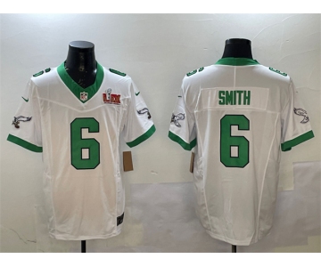 Men's Philadelphia Eagles #6 DeVonta Smith White 2025 Super Bowl LIX Patch F.U.S.E. Vapor Untouchable Limited Stitched Football Jersey