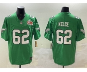 Men's Philadelphia Eagles #62 Jason Kelce Green 2025 Super Bowl LIX Patch F.U.S.E. Throwback Vapor Untouchable Limited Stitched Football Jersey