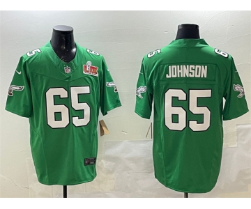 Men's Philadelphia Eagles #65 Lane Johnson Green 2025 Super Bowl LIX Patch F.U.S.E. Throwback Vapor Untouchable Limited Football Stitched Jersey