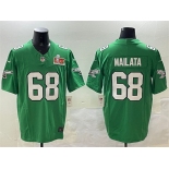 Men's Philadelphia Eagles #68 Jordan Mailata Green 2025 Super Bowl LIX Patch F.U.S.E. Throwback Vapor Untouchable Limited Stitched Football Jersey