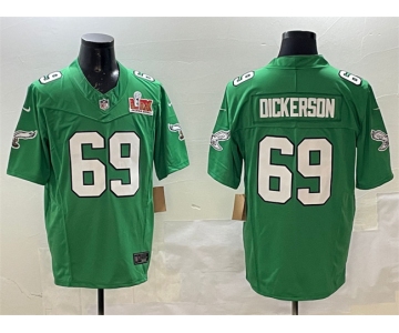 Men's Philadelphia Eagles #69 Landon Dickerson Green 2025 Super Bowl LIX Patch F.U.S.E. Throwback Vapor Untouchable Limited Football Stitched Jersey
