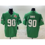 Men's Philadelphia Eagles #90 Jordan Davis Green 2025 Super Bowl LIX Patch F.U.S.E. Throwback Vapor Untouchable Limited Stitched Football Jersey