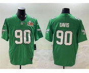 Men's Philadelphia Eagles #90 Jordan Davis Green 2025 Super Bowl LIX Patch F.U.S.E. Throwback Vapor Untouchable Limited Stitched Football Jersey