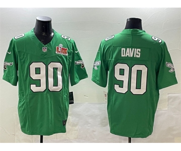 Men's Philadelphia Eagles #90 Jordan Davis Green 2025 Super Bowl LIX Patch F.U.S.E. Throwback Vapor Untouchable Limited Stitched Football Jersey