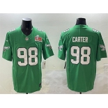 Men's Philadelphia Eagles #98 Jalen Carter Green 2025 Super Bowl LIX Patch F.U.S.E. Throwback Vapor Untouchable Limited Stitched Football Jersey