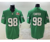 Men's Philadelphia Eagles #98 Jalen Carter Green 2025 Super Bowl LIX Patch F.U.S.E. Throwback Vapor Untouchable Limited Stitched Football Jersey