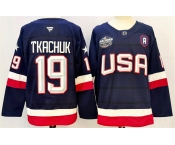 Men's USA #19 Matthew Tkachuk Navy 2025 With A Patch 4 Nations Face-Off Stitched Jersey
