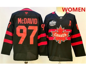 Women's Canada #97 Connor McDavid Black 2025 4 Nations Face-Off Premium With A Patch Stitched Jersey
