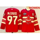Women's Canada #97 Connor McDavid Red 2025 4 Nations Face-Off Premium With A Patch Stitched Jersey