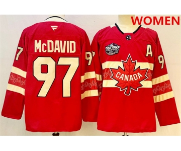 Women's Canada #97 Connor McDavid Red 2025 4 Nations Face-Off Premium With A Patch Stitched Jersey