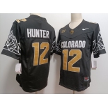 Men's Colorado Buffaloes #12 Travis Hunter Black Gold With XII Patch FUSE Vapor Stitched Jersey