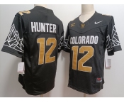 Men's Colorado Buffaloes #12 Travis Hunter Black Gold With XII Patch FUSE Vapor Stitched Jersey