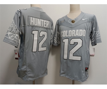 Men's Colorado Buffaloes #12 Travis Hunter Grey With XII Patch 2024 F.U.S.E Stitched Football Jersey