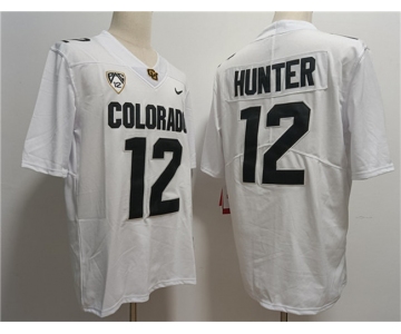 Men's Colorado Buffaloes #12 Travis Hunter White With PAC-12 Patch Stitched Football Jersey