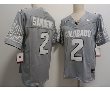 Men's Colorado Buffaloes #2 Shadeur Sanders Grey With XII Patch 2024 F.U.S.E Stitched Football Jersey