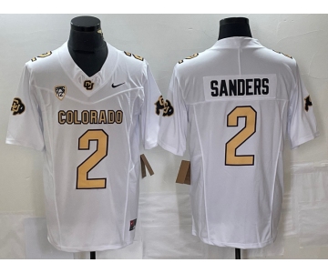 Men's Colorado Buffaloes #2 Shedeur Sanders White 2023 F.U.S.E. Stitched Football Jersey