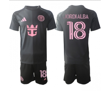 Men's Inter Miami CF #18 Jordi Alba 2025 Black Away Soccer Jersey Suit