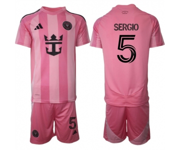 Men's Inter Miami CF #5 Sergio 25-26 Pink Home Soccer Jersey Suit
