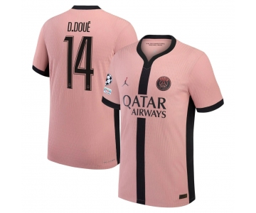 Men's Desire Doue #14 PSG Jordan Third 2024-25 Pink Jersey - Printed