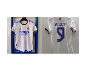 Men Real Madrid White Soccer Jersey #9 Benzema
