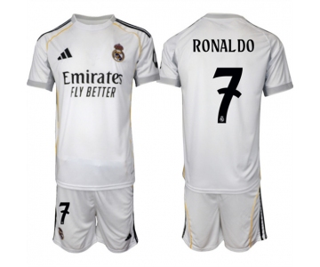 Men's Real Madrid #7 Ronaldo 25-26 White Home Soccer Jersey Suit