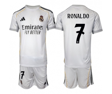 Youth Real Madrid #7 Ronaldo 25-26 White Home Soccer Jersey Suit