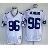 Men's Seattle Seahawks #96 Cortez Kennedy White Throwback Stitched Football Jersey
