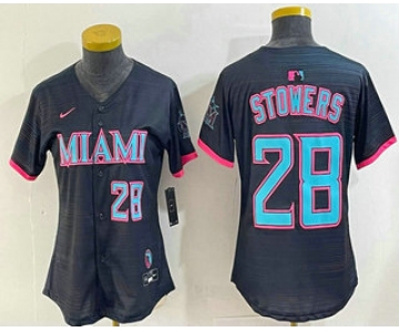 Women's Miami Marlins #28 Kyle Stowers Number Black 2025 City Connect Limited Jersey