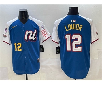 Men's National League #12 Francisco Lindor Blue Alternate 2025 All-Star With Patch Edition Limited Stitched Baseball Jersey
