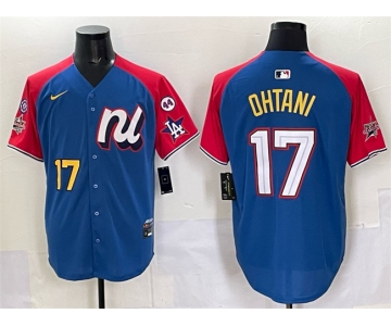 Men's National League #17 Shohei Ohtani Blue Red Alternate 2025 All-Star With Patch Edition Limited Stitched Baseball Jersey