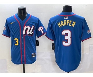 Men's National League #3 Bryce Harper Blue 2025 All-Star Edition Limited Stitched Baseball Jersey